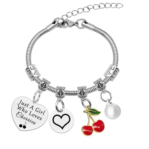 Cherry Lover Gifts Funny Cherry Bracelet Cherry Themed Gifts for Women Fruit Lover Gift Birthday Gifts for Women Cherry Friends Sister Bestie Aunt Cherry Jewelry Christmas Graduation Gift