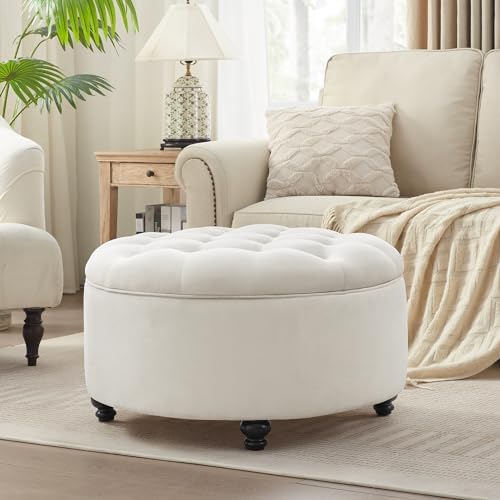 Amazon.com: HUIMO 30-Inch Round Storage Ottoman, Modern Button Tufted ...