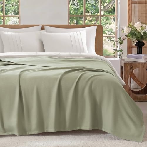 Image of Madison Park 100% Egyptian Cotton King Bed Blanket for Summer, Green | Cozy Soft Breathable Durable, Micro Herringbone Weave Casual, Lightweight Knit All Season Throw for Bed Couch, Sofa, OEKO TEX