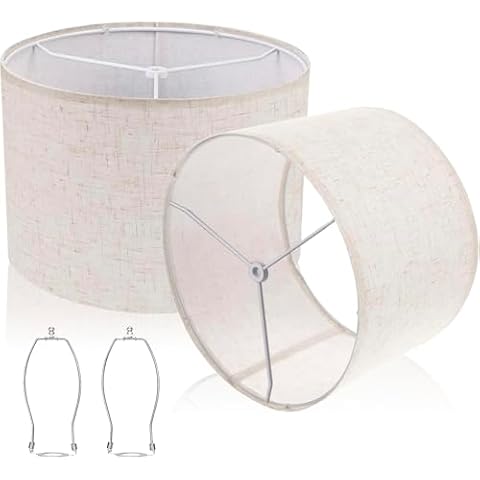 Hierbla Drum Lampshades Set of 2 - Biege Lamp Shade 13" Top x 13" Bottom x 10" High Spider Fitter, Replacement Lampshades, Medium Fabric Lampshades for Table Lamps, Floor Lamps, Assembly Required Cover