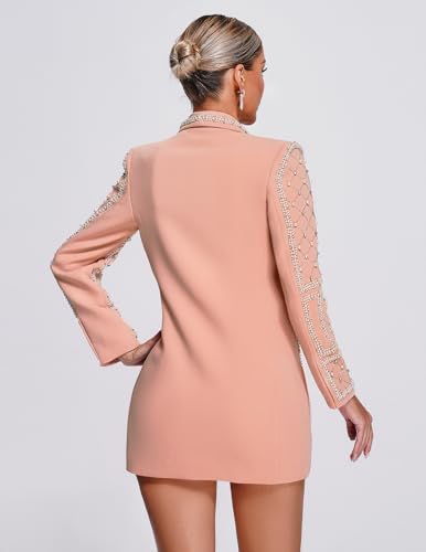 Pearls Blazer Dress Sexy Womens Blazer Deep V Neck Pink Blazer Women Long Sleeve Blaze3