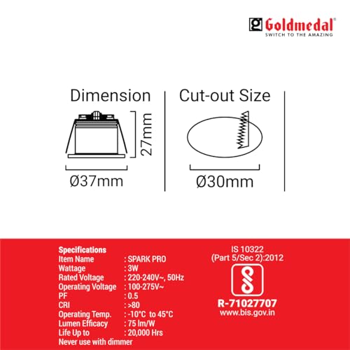 Image of Goldmedal Spark Pro 3W Black LED COB Spot Light - Neutral White (4000K) |Cut-Out Size:O30mm |Recessed Spot light for False Ceiling |Suitable for Indoor Application |Body Color:Black |Aluminium Housing