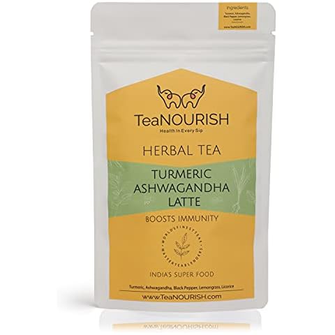 TeaNOURISH Turmeric Ashwagandha Latte | Golden Milk Powder | Authentic Indian Remedy | Supports Immunity and Improves Overall Health | 100% NATURAL INGREDIENTS (3.53oz/100gms) Cover