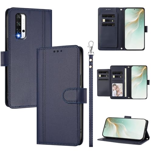 �X�}�z�P�[�X �Ή��@�� for Huawei Nova 5T,�Ή��@�� for Honor 20 (Pro) / 20S �X�}�z�P�[�X�y�E�H���b�g�f�U�C�� �f���A���J�[�h�X���b�g �L���b�V�� �t���b�v���X�^���h �����h�~�zBlue