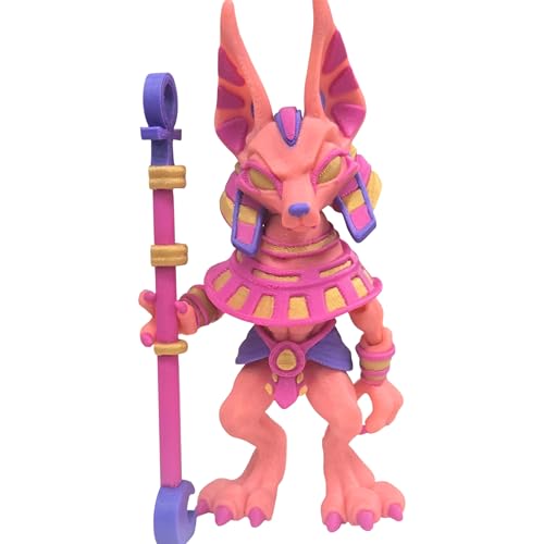 Articulated Anubis Collectible Figurine - Striking Pink and Purple Egyptian Deity Desk Accent for Unique Shelf Display - 3D Printed in Canada