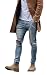 Men's Light Blue Skinny Fit Destroyed Cotton Denim Jeans with Knee Open Rips W34