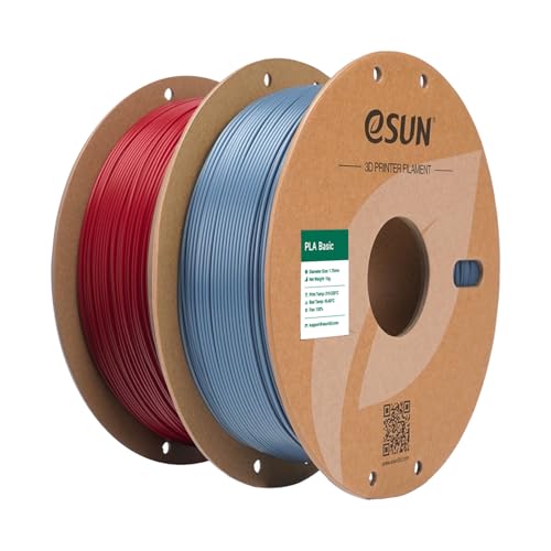 eSUN PLA Basic Filament 1.75mm, 3D Printer Filament High Speed PLA for Fast Printing, 1KG Spool, 2 Spools 3D Printer Filament, Fire Engine Red + Grey
