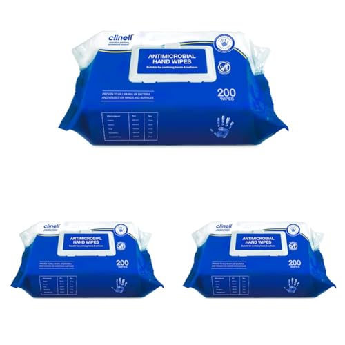 Clinell CAHW200 Antibacterial Hand Wipe Suitable for Hands and Surfaces, 3 Pack of 200 wipes,15 x 10 x 12 centimeters