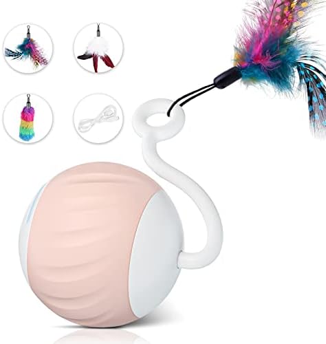 GOGODOGYA Cat Toy, Interactive Cat Toys Ball, Remote Control Ball for Cats Moving Cat Toy Electric Cat Toy Automatic Cat Toy for Indoor with LED Light 3pcs Feathers & USB Type-C Charging Cable