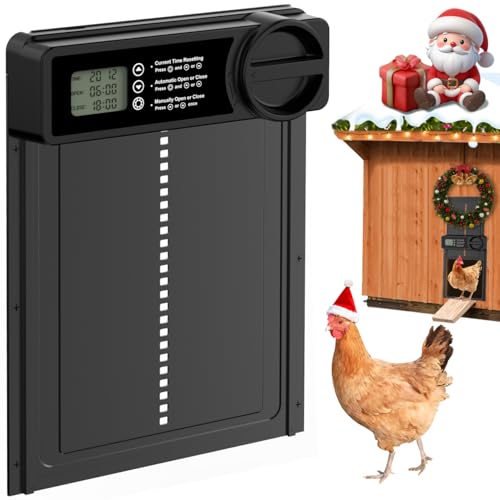 Budsom Automatic Chicken Coop Door - Aluminum Auto Chicken Coop Opener with Anti-Pinch Sensor, Battery Powered Chicken Door with Smart Timer & LCD Display, Waterproof