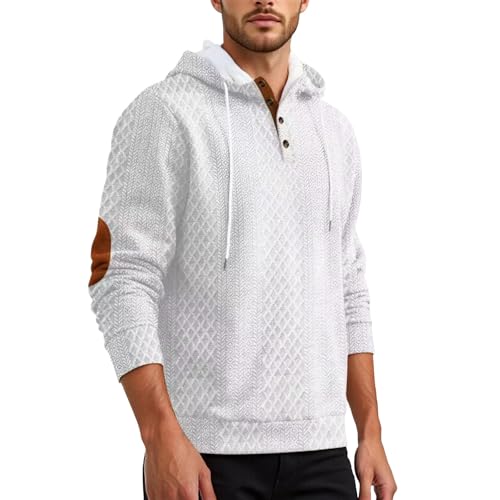 Modeewel Men's Sweater Shirt Hood Jacquard Embroidery Sweater Sports Sweater Outdoor Sweater Leisure Sweater Casual Sweater Fashion Sweater Long Sleeve Crew Neck Sweatshirt, White, XL