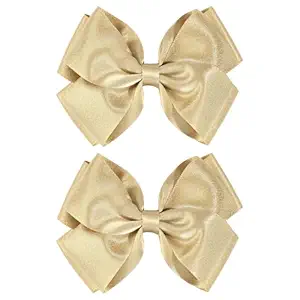 CN 4.5 Inch Gold Glitter Hair Bows for Girls Alligator Clips Sparkly Satin Hair Accessories for Kids Toddler Women on Birthday Wedding Christmas and Party