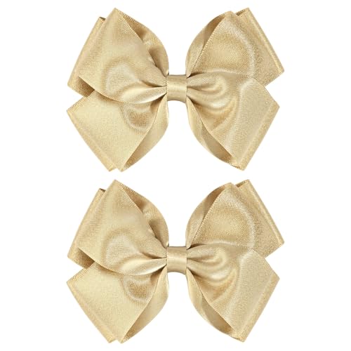 CN 4.5 Inch Gold Glitter Hair Bows for Girls Alligator Clips Sparkly Satin Hair Accessories for Kids Toddler Women on Birthday Wedding Christmas and Party