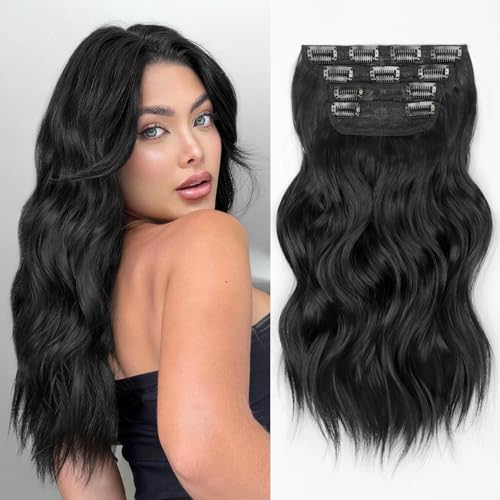 Image of KooKaStyle Wavy Thick Clip in Hair Extensions 16 inch Black