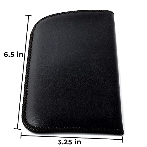 Image of Calabria Slim Eyeglass Case with Felt Lining -Black PU Leather | Soft Slip-In Glasses Sleeve | Pocket Clip Option | Protective Slim Eye Glasses Case Soft Pouch