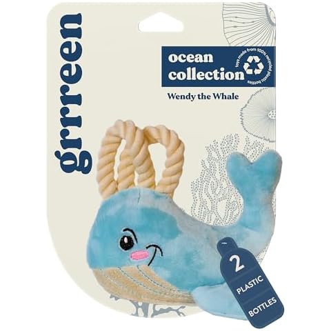 GRRREEN Ocean Collection Dog Toys | Small Sized Wendy The Whale | Cute, Durable, & Sustainable Plush Chew Toys for Dogs | Made from Eco Friendly & Recycled Materials | Go Green! Cover