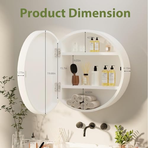 Image of iSTAR 16 Inch Round Wall Mirror with Storage Shelf | Bathroom Vanity Glass with Hidden Storage Cabinet | Wall Mounted Decorative Reflector for Bathroom, Bedroom, Living Room