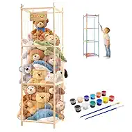 Stuffed Animal Storage Organizer - Solid Wooden Stuffed Organizers Storage with Watercolor Painting DIY Set, Large Capacity Organizer for Kids, Zoo Stuffed Animal Holder for Playroom, Bedroom