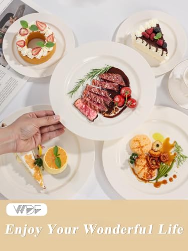 Image of WDF 200PCS Ivory Plastic Plates - Elegant Ivory Disposable Plates for Party- Include 100 Dinner Plate 10inch and 100 Plastic Dessert Plate 7inch Perfect for Party /Baby Shower /Wedding /Birthday