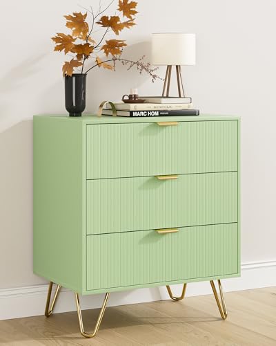 AEPOALUA Green Dresser for Bedroom, Modern Fluted 3 Drawer Dresser