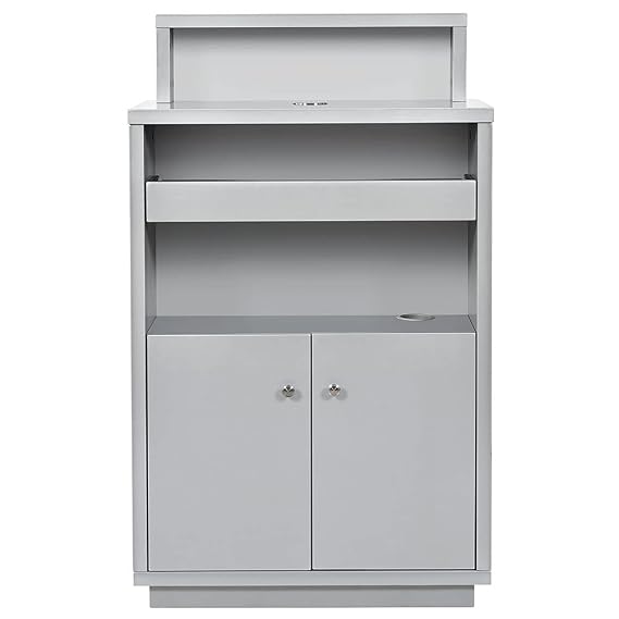 Dir Reception Area Counter Receptionist Desk Lobby Check-in Desk with LED Lights ORSACHIOTTO, Silver