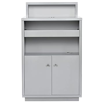 Dir Reception Area Counter Receptionist Desk Lobby Check-in Desk with LED Lights ORSACHIOTTO, Silver
