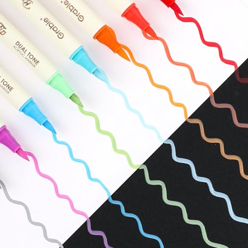 Image of Grabie 24 Colors Acrylic Paint Markers, 12 Pack Dual Tip Soft Brush Acrylic Markers, Water-Based Paint Pens for Paper, Rock Painting, Wood, Glass, Canvas, DIY Craft Art Supplies for Adult & Kids