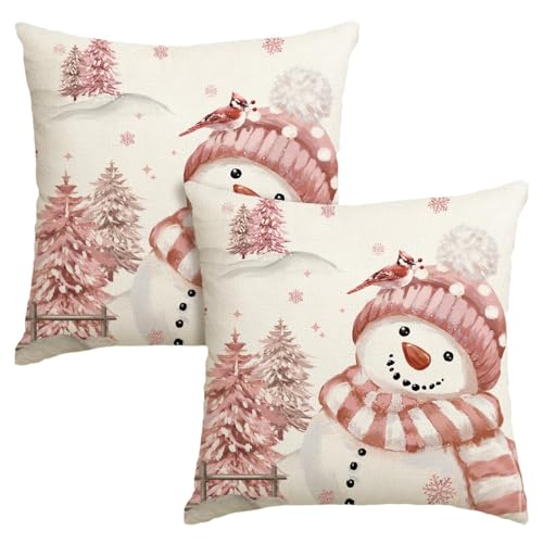 Artoid Mode Rosa Schneemann Bäume Weihnachten Kissenbezüge 2er Set,...