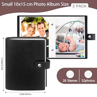 2 Paquets Petit Album Photo 10x15 CM, Album Photos avec couverture en cuir, Mini Albums Photo pour 6 x 4 Pouce Les pochettes contiennent 52 photos 4x6, Livre d'images pour photos de famille (Noir)