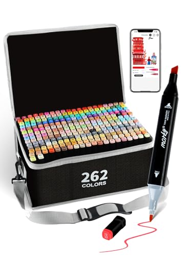 HornedDragon Juego de 262 rotuladores de alcohol con aplicación, marcadores de alcohol, cincel y punta fina, marcadores de alcohol para adultos, rotuladores dobles para pintura, dibujo e ilustraciones
