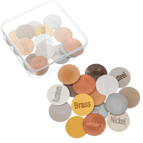 Moxweyeni 16 Piece Metal Identification Kit Magnetic and Non Magnetic Metal Discs Set with Storage Case for Educational Science Testing and Learning