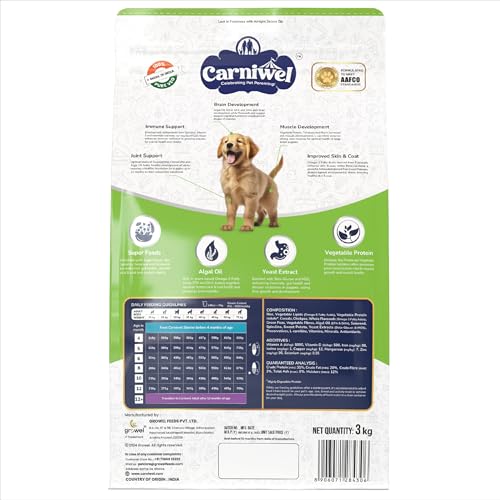 Image of Carniwel Superfoods Puppy Dry Dog Food 3 Kg | 100% Vegetarian | Fresh & Natural Ingredients | Highly Palatable | GMO Free | Premium Nutrition for Large Dogs