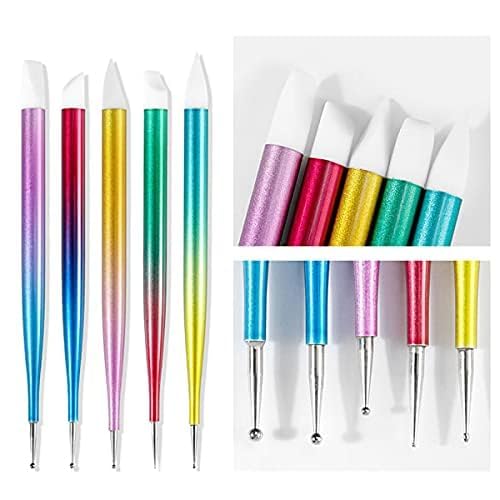 Kreni 5 Pcs Rainbow Silicone Nail Art Brush Set with Cuticle Pusher | Nail Painting Tools Kit for Gel Polish, Acrylic, DIY Manicure & Professional Use-image-49