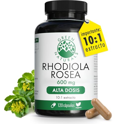 Green Naturals® Rhodiola Rosea – 6.000 mg por dosis diaria (extracto 10:1) – Cápsulas de raíz dorada de alta concentración – Fabricado en Alemania – 120 cápsulas veganas (4 meses)