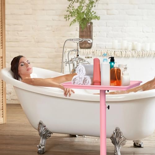 Image of Salon Senor Pink Salon Tray with Wheels, Height Adjustable Hair Color Service Tray for Spa, Tattoo, or Home Use