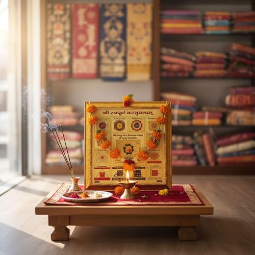 Image of Shri Shree sampurna vastu dosh nivaran Yantra for Health Wealth and Prosperity (Golden, 8 X 8 Inches)