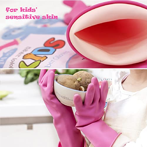 Image of Pink Rubber Household Cleaning Gloves, Long Cuff, Waterproof, Reusable, Dishwashing and Kitchen Use