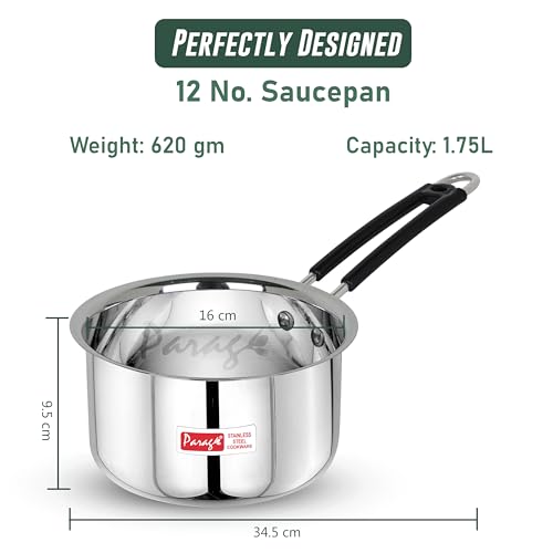 Image of Parage 1 Pieces Stainless Steel Sauce Pan, Tea Pan, Milk Pan Heavy Guage, 1.75Liters with Heat-Resistant Wire Handle Induction & Gas Stove Friendly (Silver)