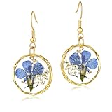 Hefestus Flower Earrings for Women,Lobelia Real Pressed Flower Earrings,Unique Handmade Design Dangle,Cute Earrings,Thoughtful Gift for Christmas,Valentine's,Mother's Day (Blue Lobelia)