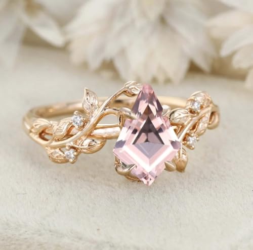 Ticon Pink Morganite Kite Cut Ring for Women in Rose Gold, Yellow Gold, or White Gold Plated 925 Sterling Silver ring2