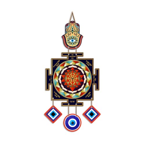 Image of Artvibes Hamsa Hand Evil Eye Wall Hanging Decor for Home Entrance | Nazar Battu Protection Ornament | Spiritual Boho Wall Art for Living Room | Hallway | Office and Gift Idea (WH 85134N)