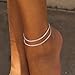 Tewiky Sterling Silver Plated Ankle Bracelets for Women,Dainty Layered Waterproof Anklet for Women Adjustable Sparkly Rope Chain Set Stackable Summer Beach Jewelry Gift