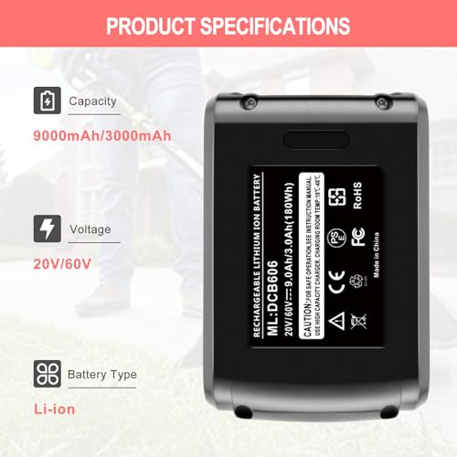 GOOALITY DCB609 Replacement Battery Compatible with 20V/60V MAX DCB609 DCB606 DCB612 Lithium Battery (9.0Ah)