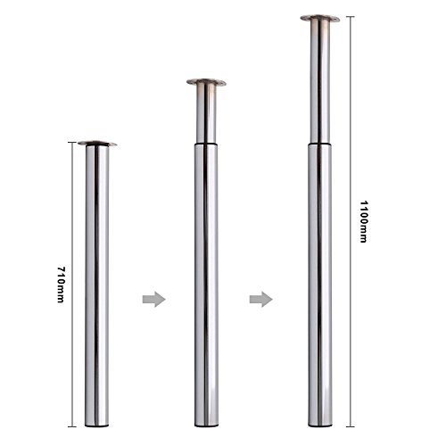 Multiware 1 Pied de Table Hauteur Réglable Acier Chromé Hauteur 710 mm-1100 mm Pied Rond pour Table Bar Table de Petit Déjeuner Acier Brossé
