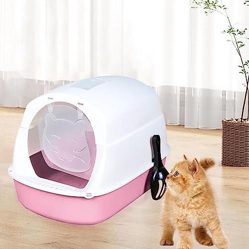 Bac à litière pour chat entièrement fermé rose avec couvercle design - 5