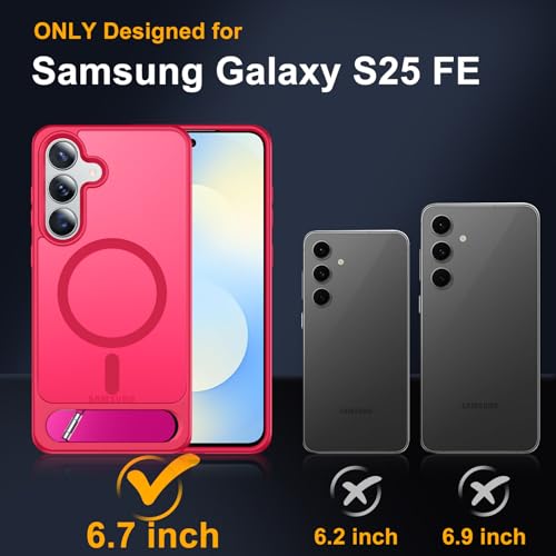 Image of SPIDERCASE Magnetic for Samsung Galaxy S25 FE Case, [3 Stand Ways][ Military Grade Drop Protection] with Invisible Stand Slim Phone Case for S25 FE 5G,Rose Red