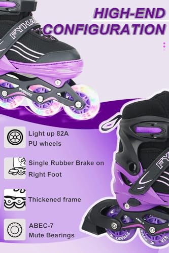 Miniatura 3 de Mgyzm Patines En Línea Para Niños Y Niñas, Ajustables 4 Tamaño, Patines En Línea Para Niñas Y Niños Adultos, Patines Para Interiores Y Exteriores Púrpura Y Negro, Medium 34-37 Eu