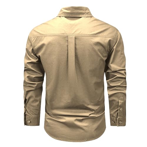 Muscularfit Cotton Shirts Jackets for Men 2024 Fashion Solid Multi Pockets Cargo T-Shirt Casual Long Sleeve Button Sweatshirt2