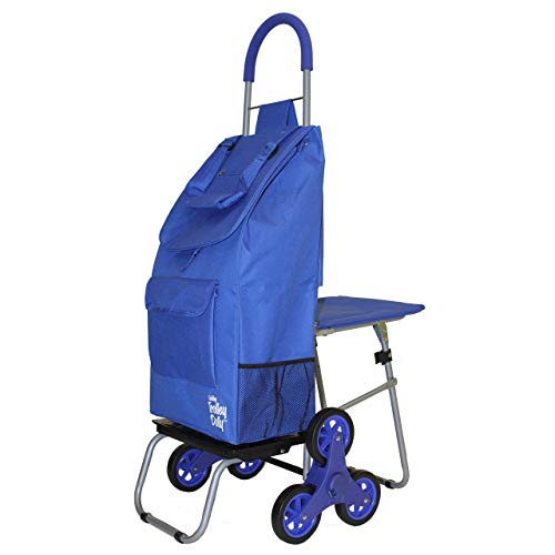dbest products Stair Climber Trolley Dolly with Seat, Blue Shopping Grocery Foldable Cart