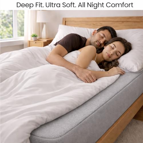 Image of Mattress Protector King Size, Terry Cotton Waterproof Bed Protector King Size, 78x72x8 Inch, Breathable Noiseless Ultra Soft, Elastic Fitted Mattress Cover | Bed Cover (Grey)